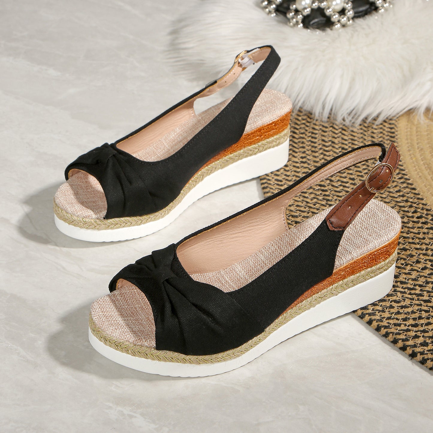 Bow Wedge Casual Sandals Women's Rubber