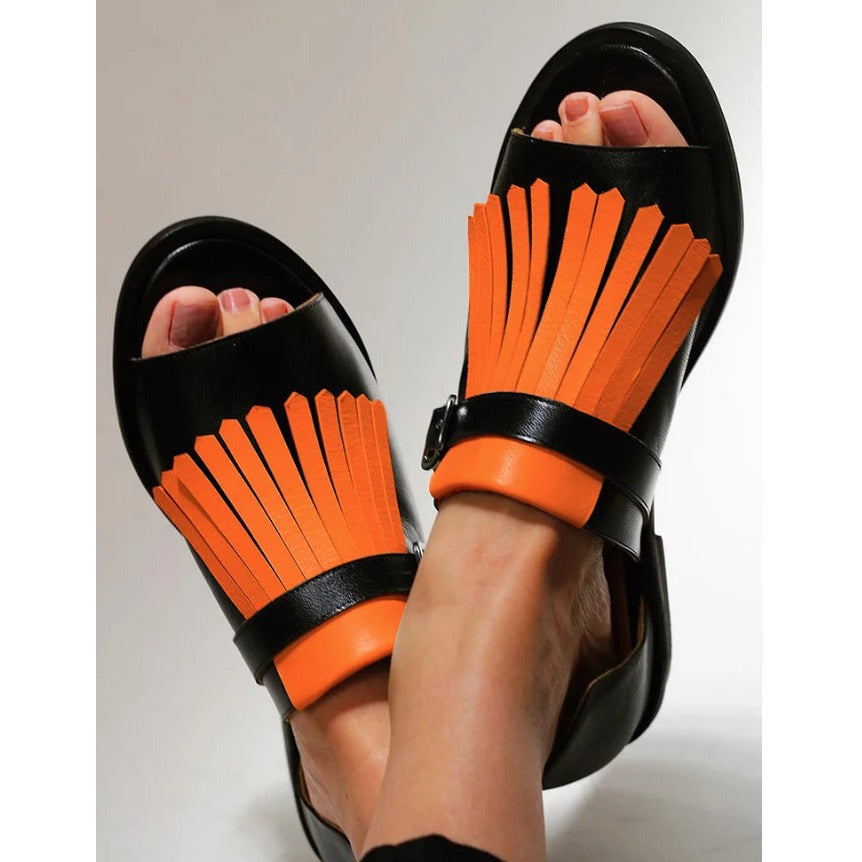 Summer Casual Flat Heel Tassel 40-43 Large Size Round Toe Beach Sandals For Women