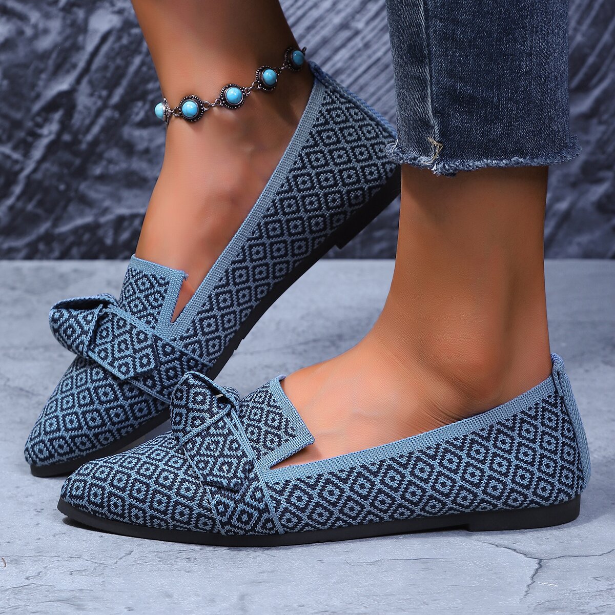 Womens Comfortable Non-slip Bow-tie Loafers