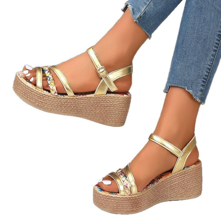 Womens Color-Block Round-Toe Open-Toe Sandals
