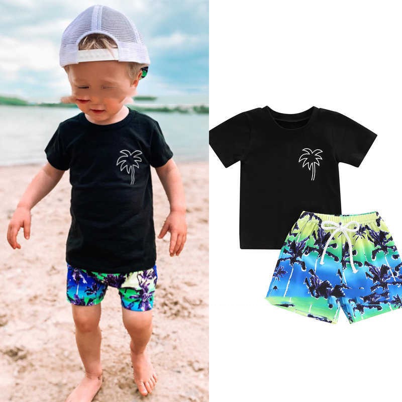 Boy's Back Letter Coconut Pattern T-shirt Shorts Set