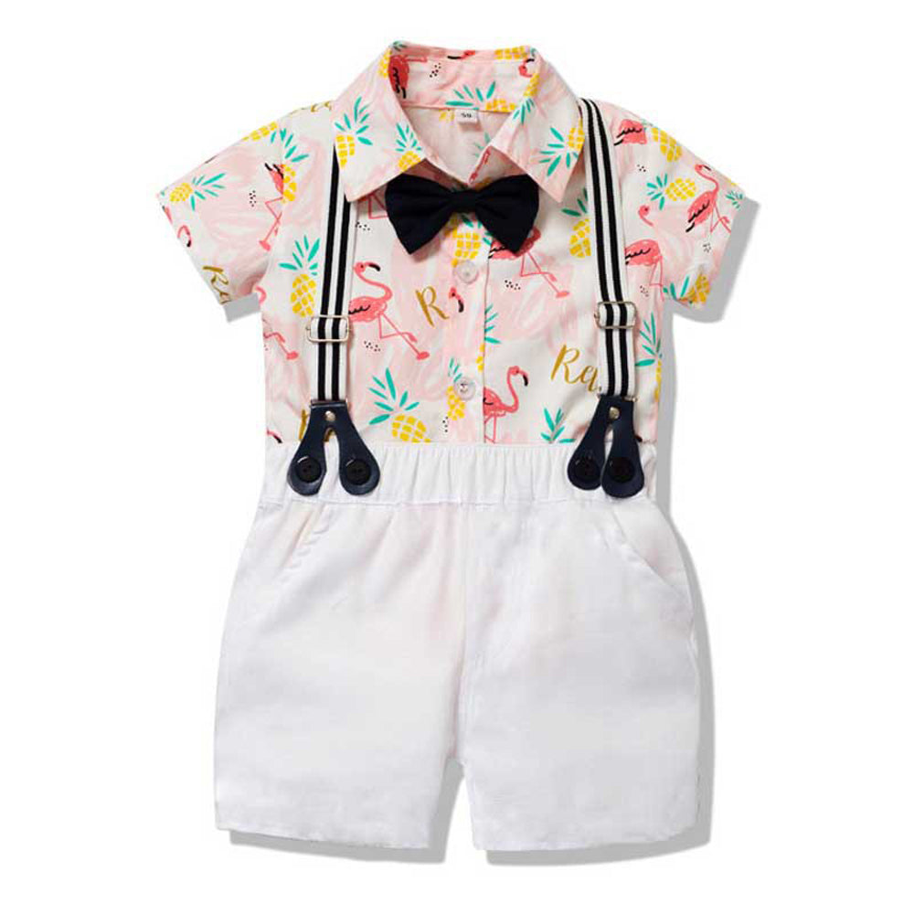 Lapel Gentleman White Shirt Bib Pants Bow Tie Dress