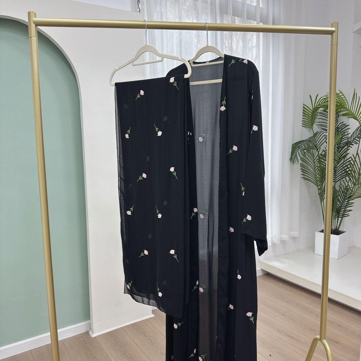 Middle Eastern flower-embroidered headscarf