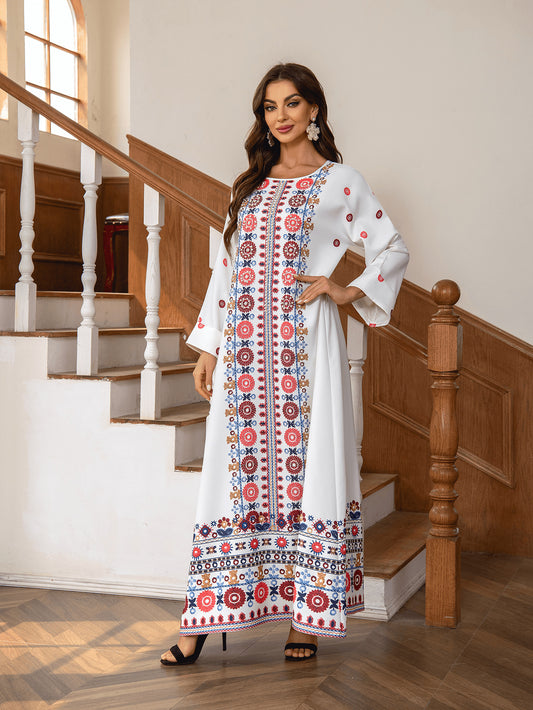 Printed Round Neck Abaya Dress