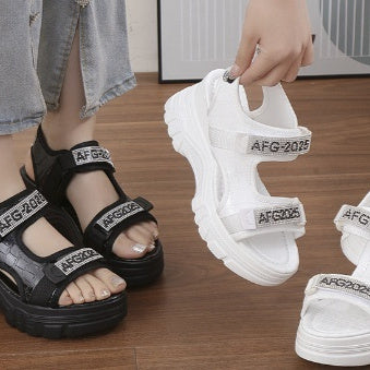 Womens Rhinestone Lettered Wedge-Heel Casual Sandals