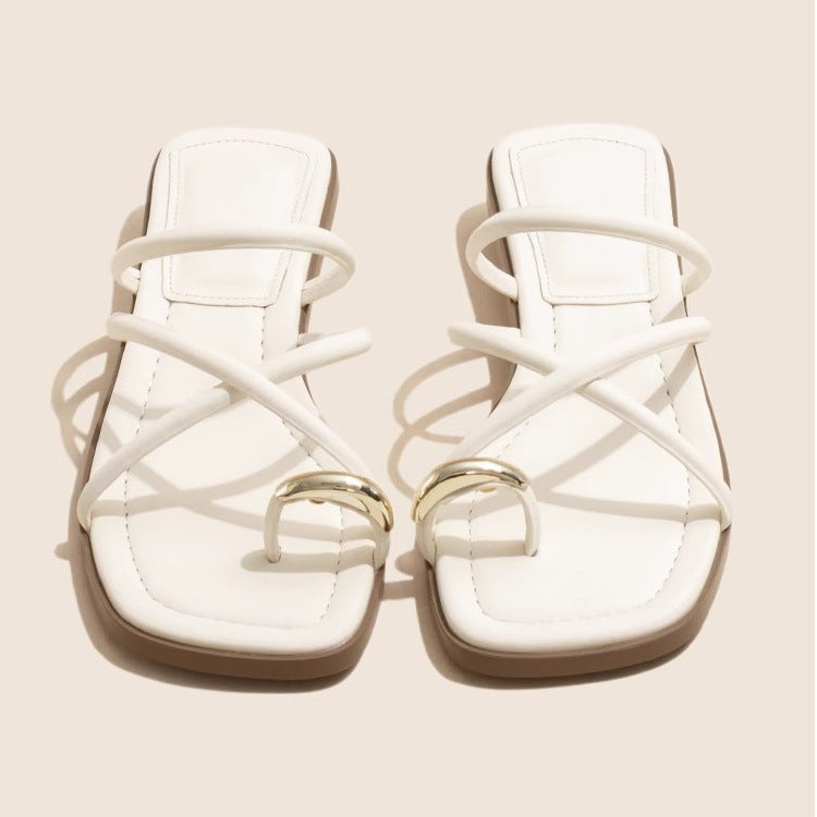 Summer New Versatile Fairy Style Toe Covering Casual Slippers