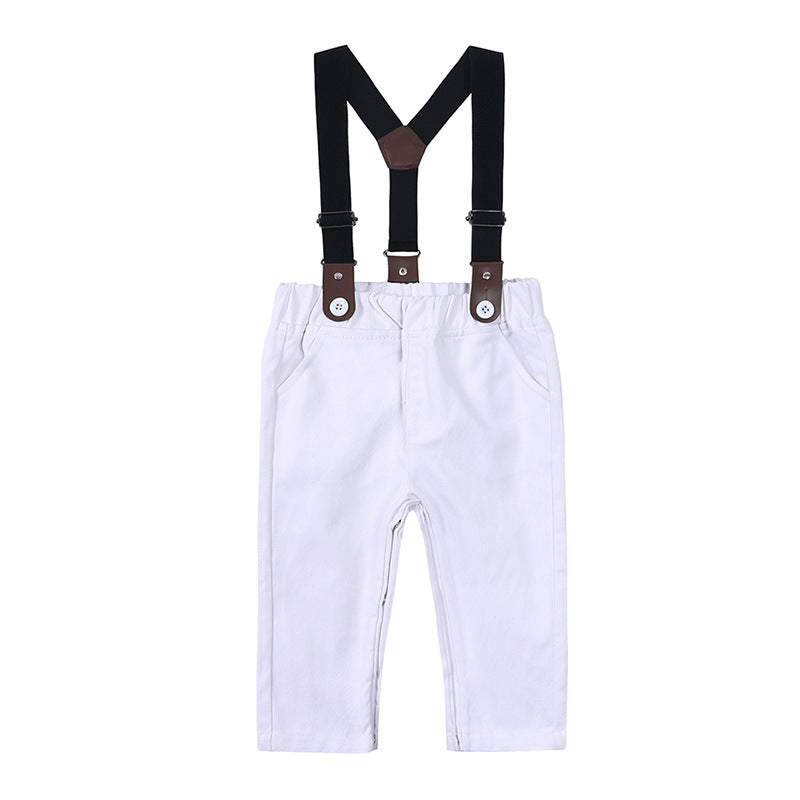 Children Striped Cotton Long Sleeve Shirt Bow Bib Gentleman Suit