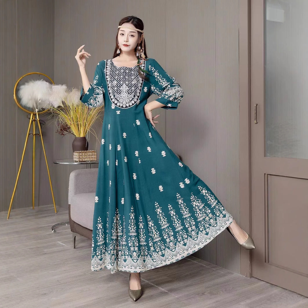 Bohemian Style Dress Ethnic Style Embroidered Large Swing Skirt