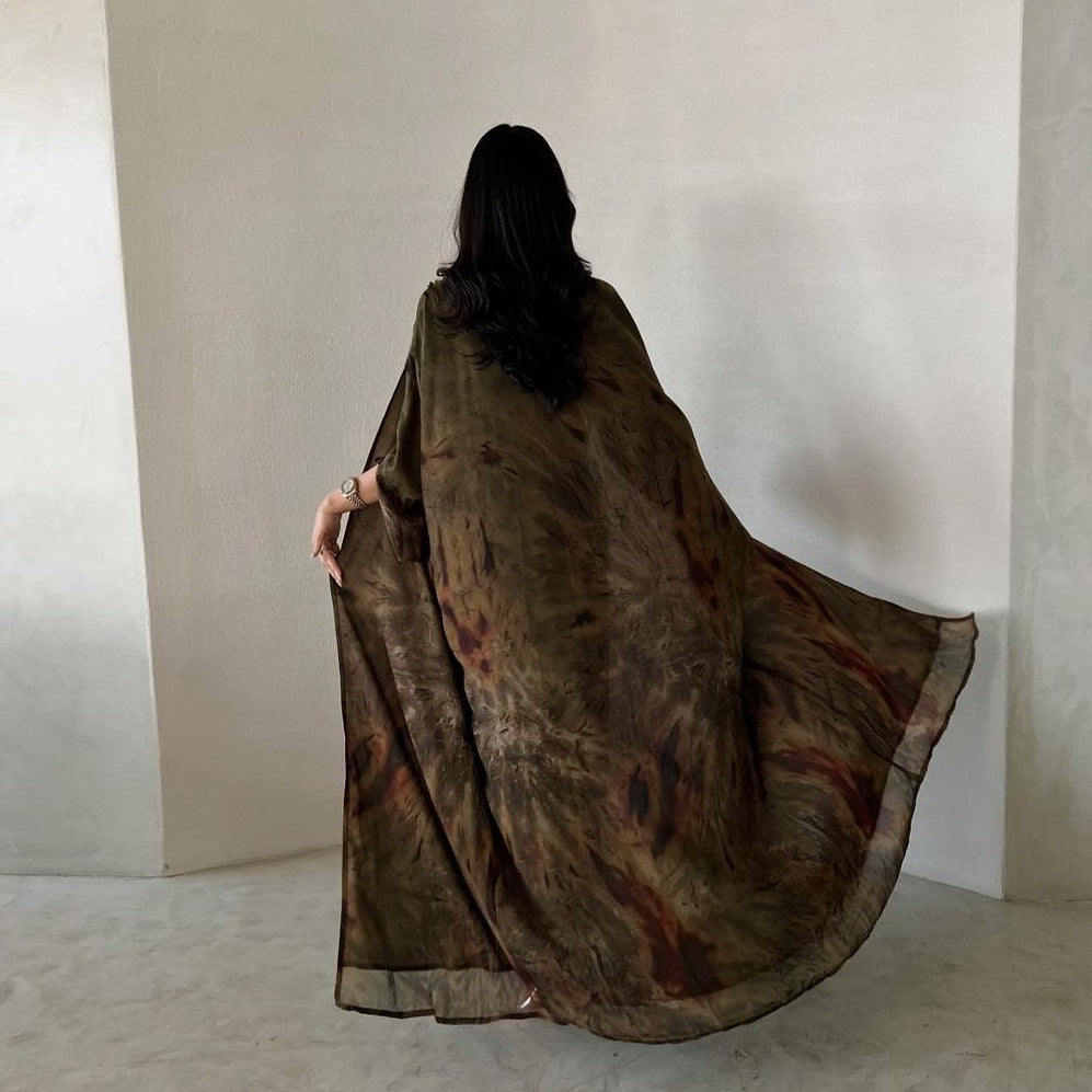 Coat Chiffon Printed Fashion Robe Shawl Dress Outer Wear Muslim Dubai