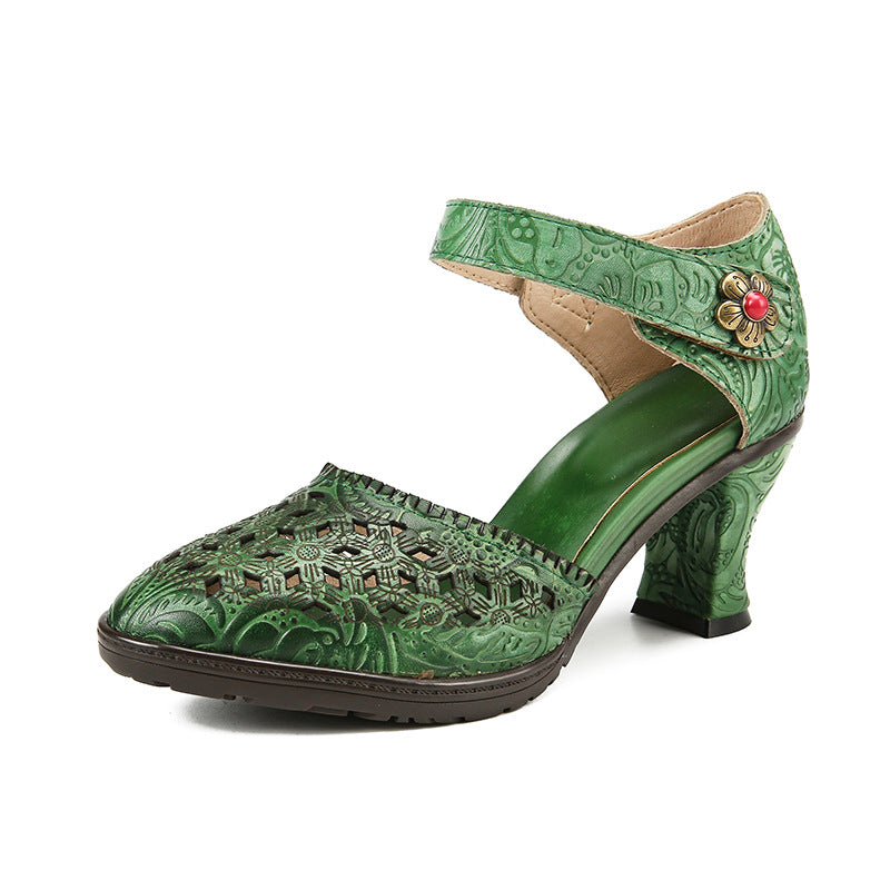 Womens Fashion Hollowed-Out Vintage High-Heel Sandals