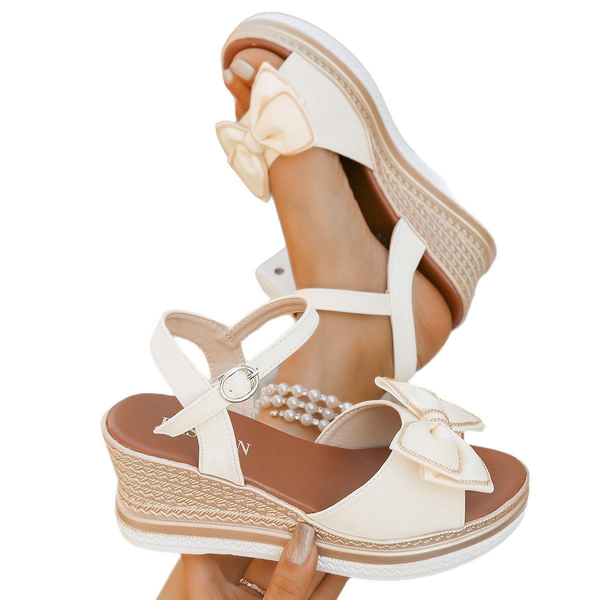 Wedge Summer Bow Buckle Peep Toe Sandals
