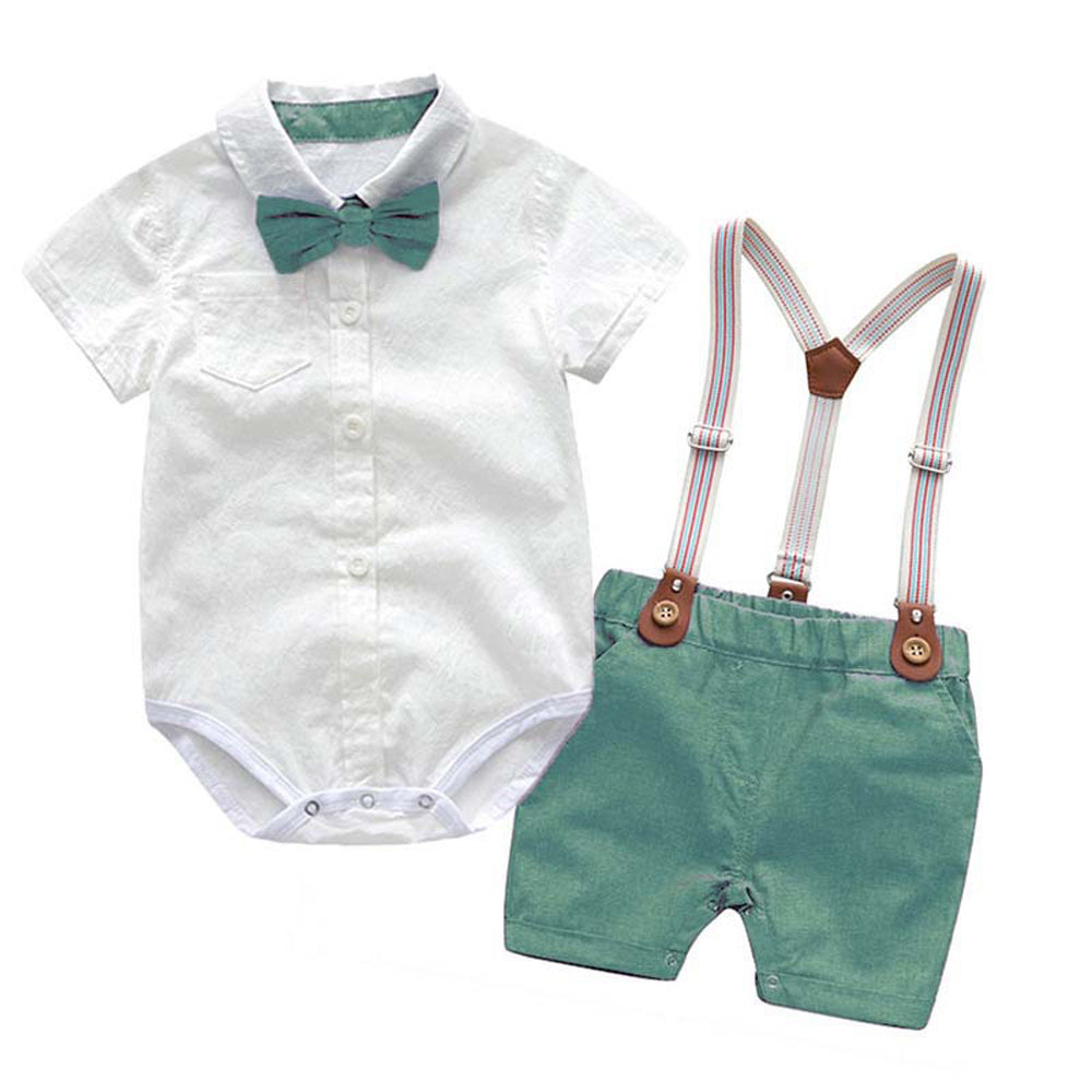 Lapel Gentleman White Shirt Bib Pants Bow Tie Dress