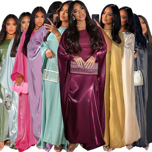 Modest Muslim Bright Silk Satin Abaya Dress