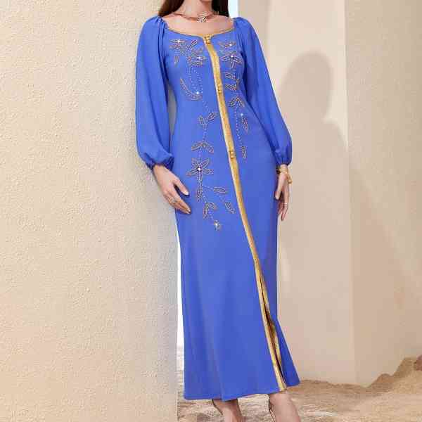 Square-neck Cinched Middle East Dubai Hand-stitched Maxi Dress