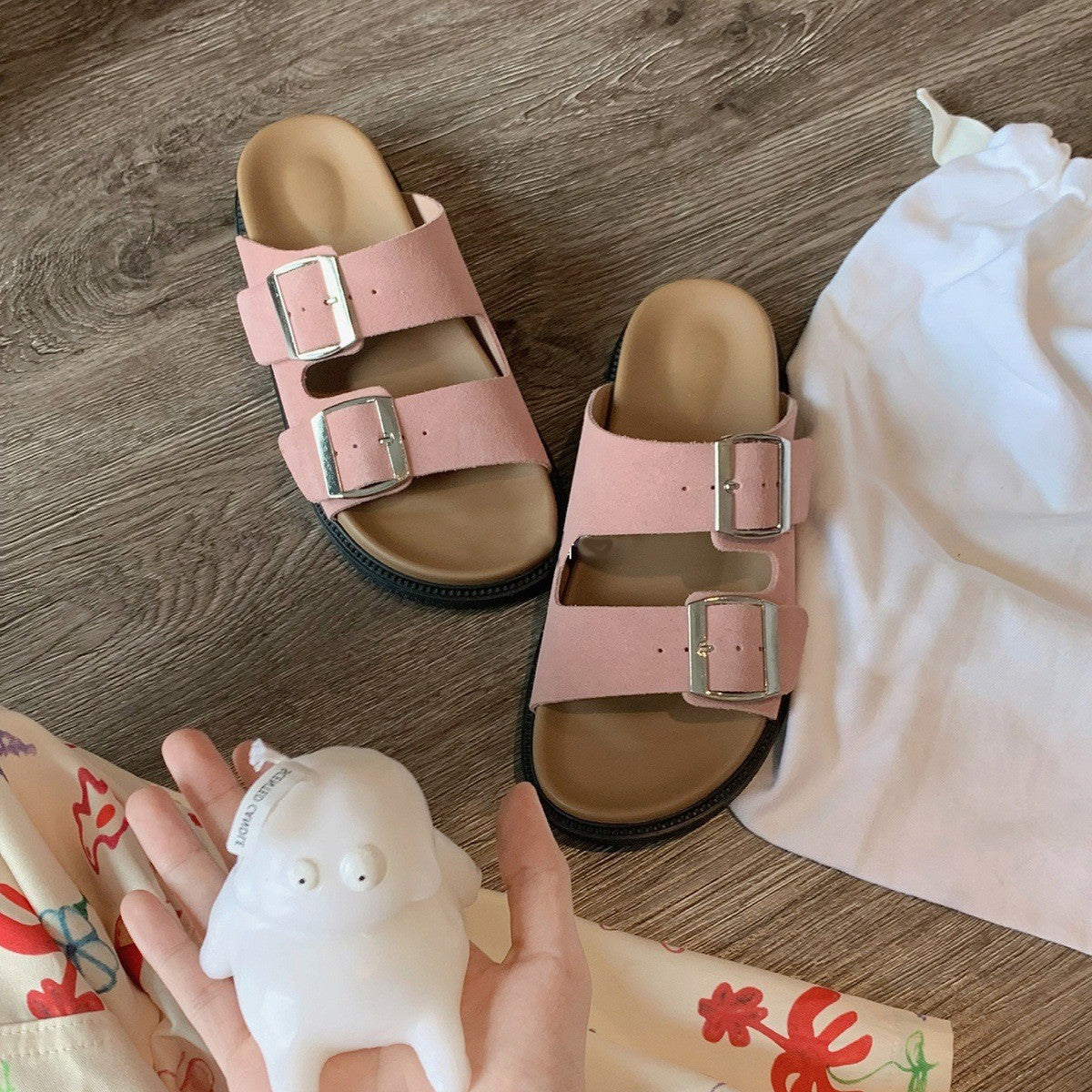 Casual Women's Summer Wear Birkenstock Shoes Belt Buckle Half Slippers