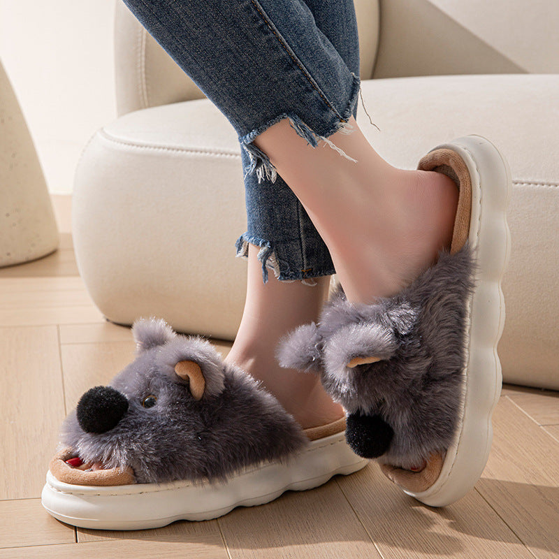 Linen Slippers For Women, Indoor Home Thick Sole Cartoon