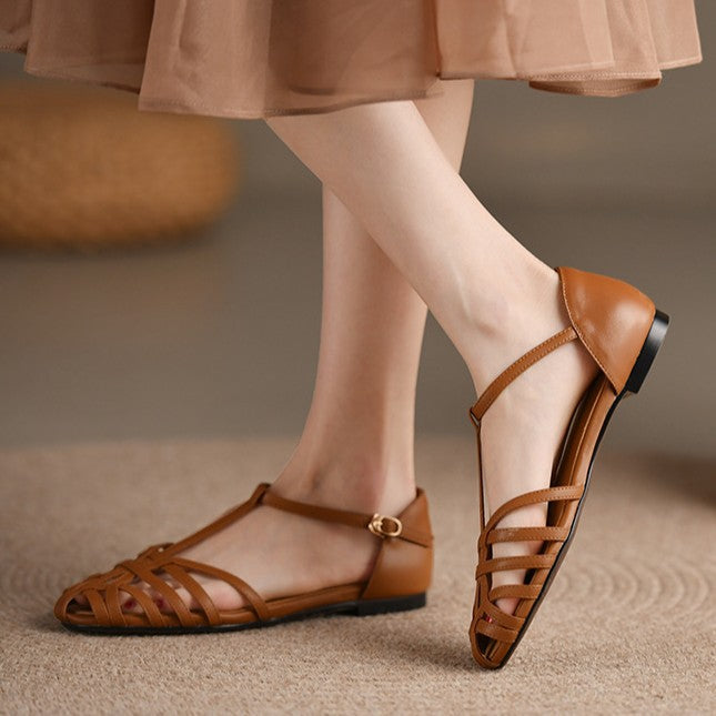 Women's T-shaped Solid Color Flat Sandals