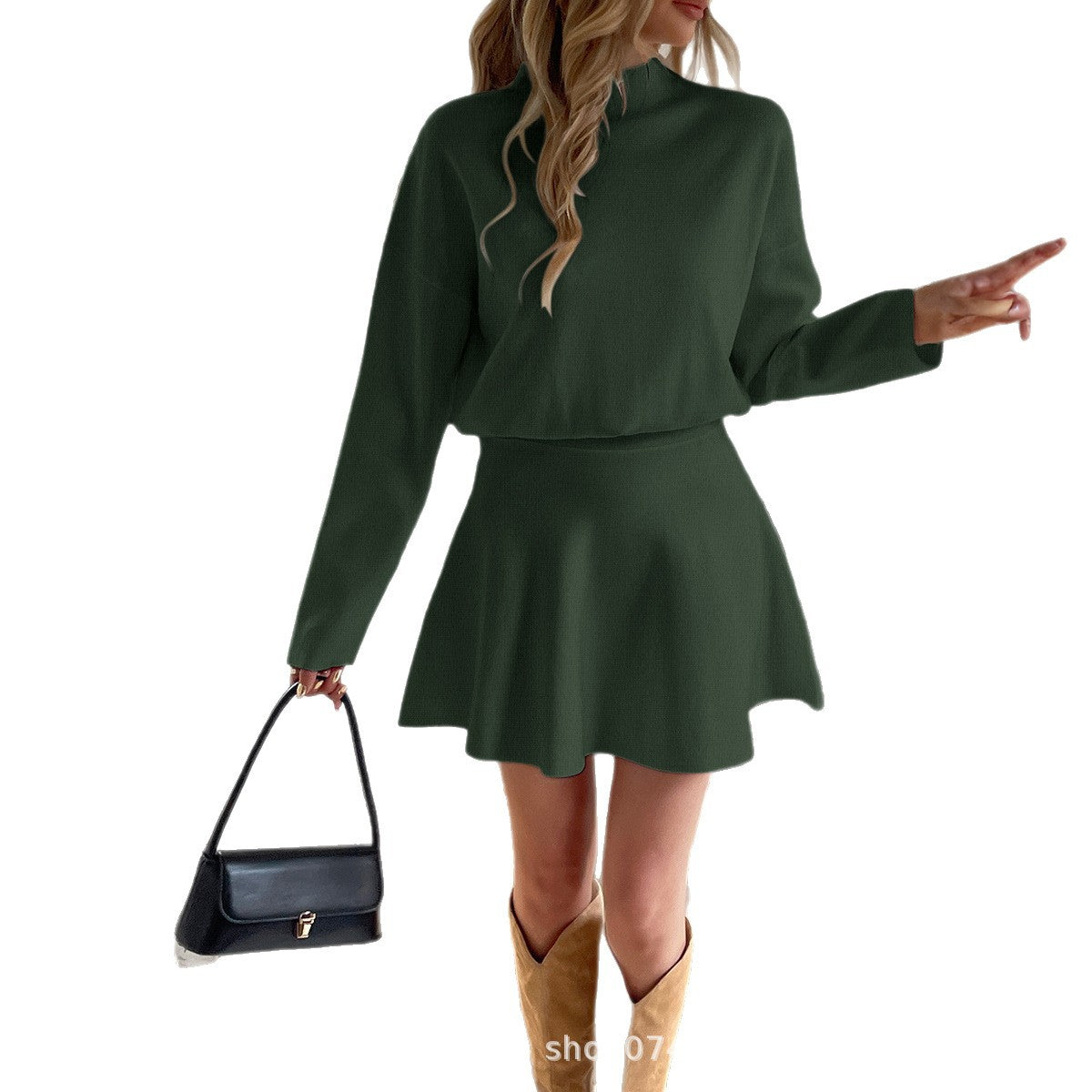 Womens Solid-Color Elegant Knit Long-Sleeve Dress
