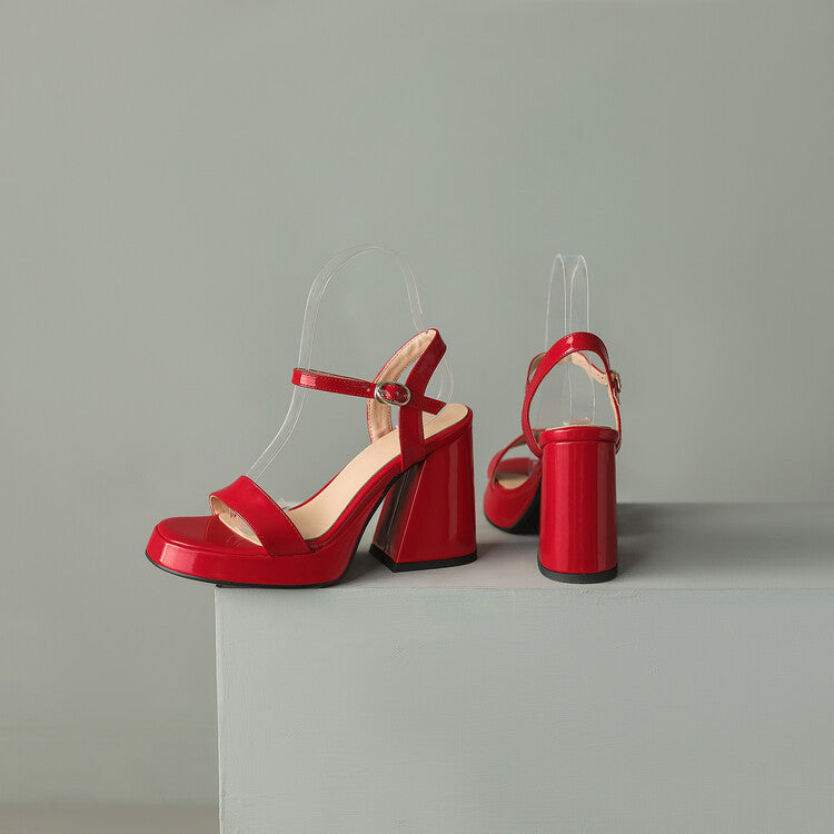 Womens Solid-color Round-toe Chunky-heel Sandals