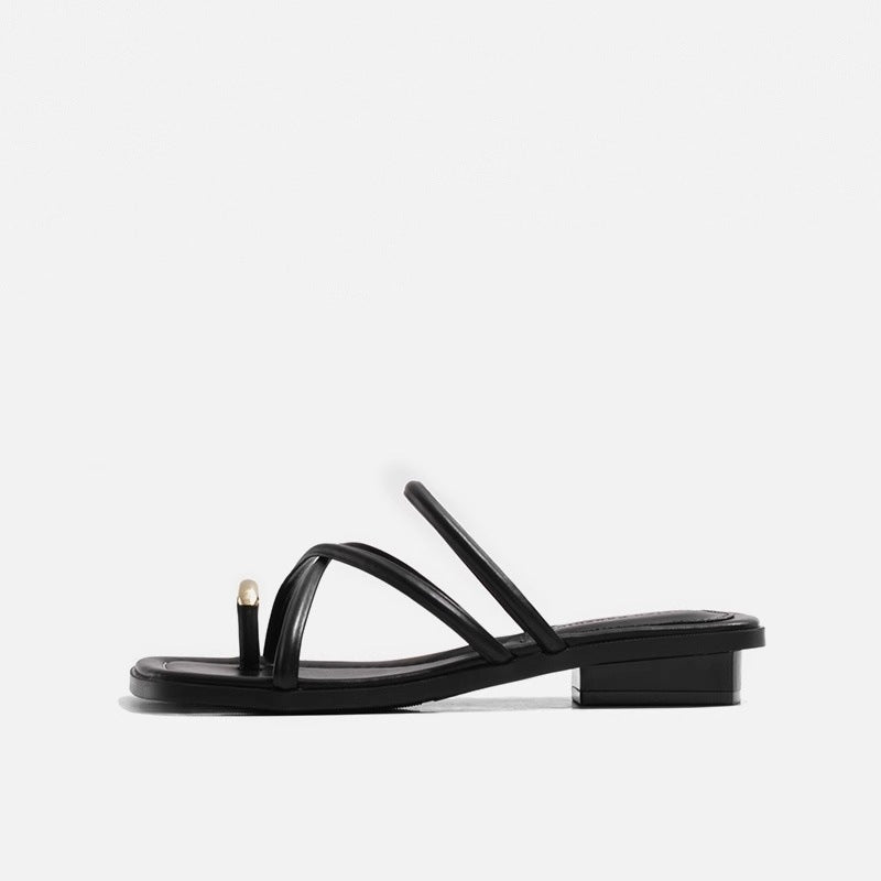 Summer New Versatile Fairy Style Toe Covering Casual Slippers