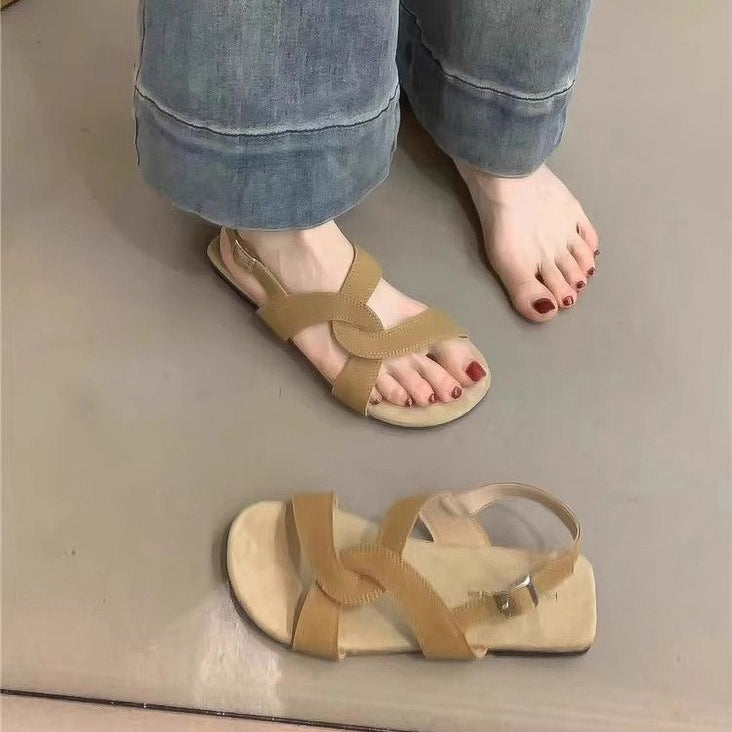 Retro Cross Strap Buckle Sandals For Women Summer
