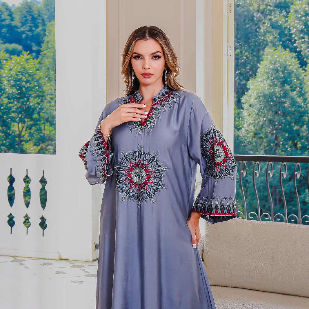 Embroidered Loose Fit Abaya Dress for Women