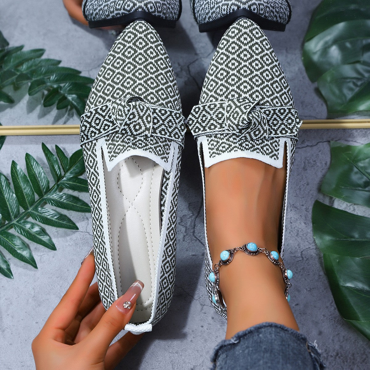 Womens Comfortable Non-slip Bow-tie Loafers